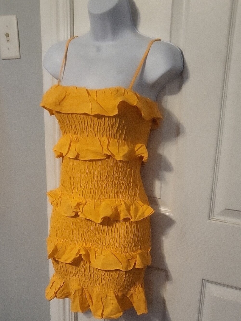 Olivaceous Yellow Ruffled Mini Dress - Picture 5 of 9